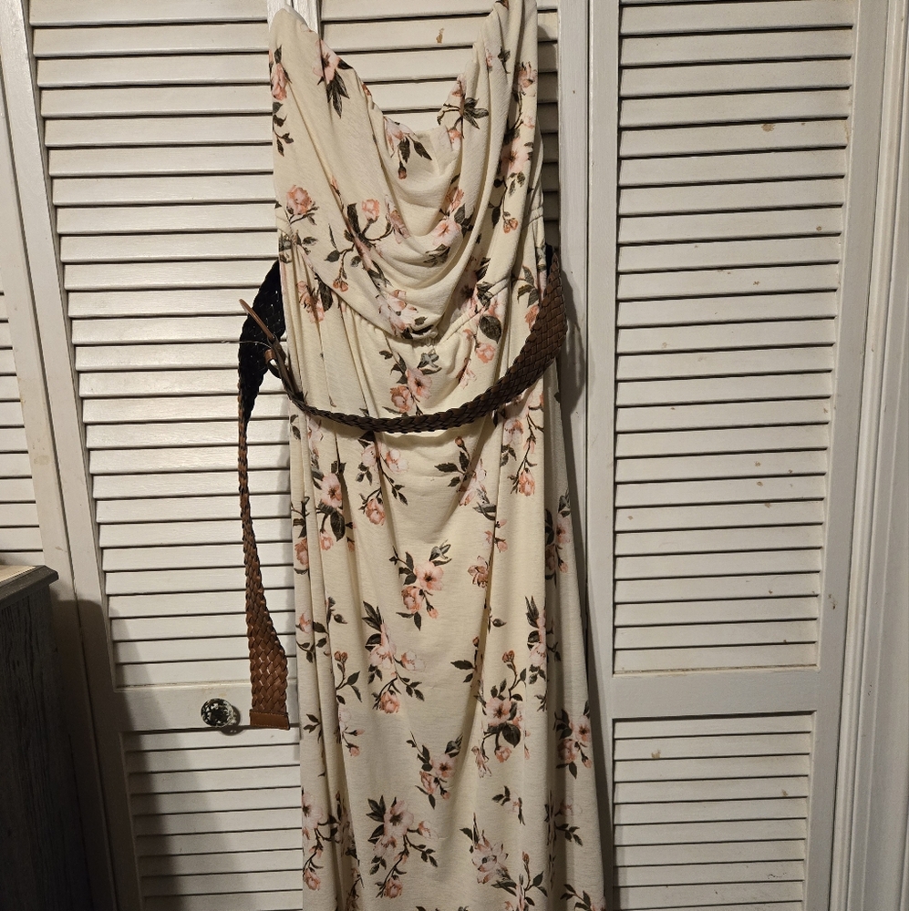 Floral Print Dress with Brown Belt